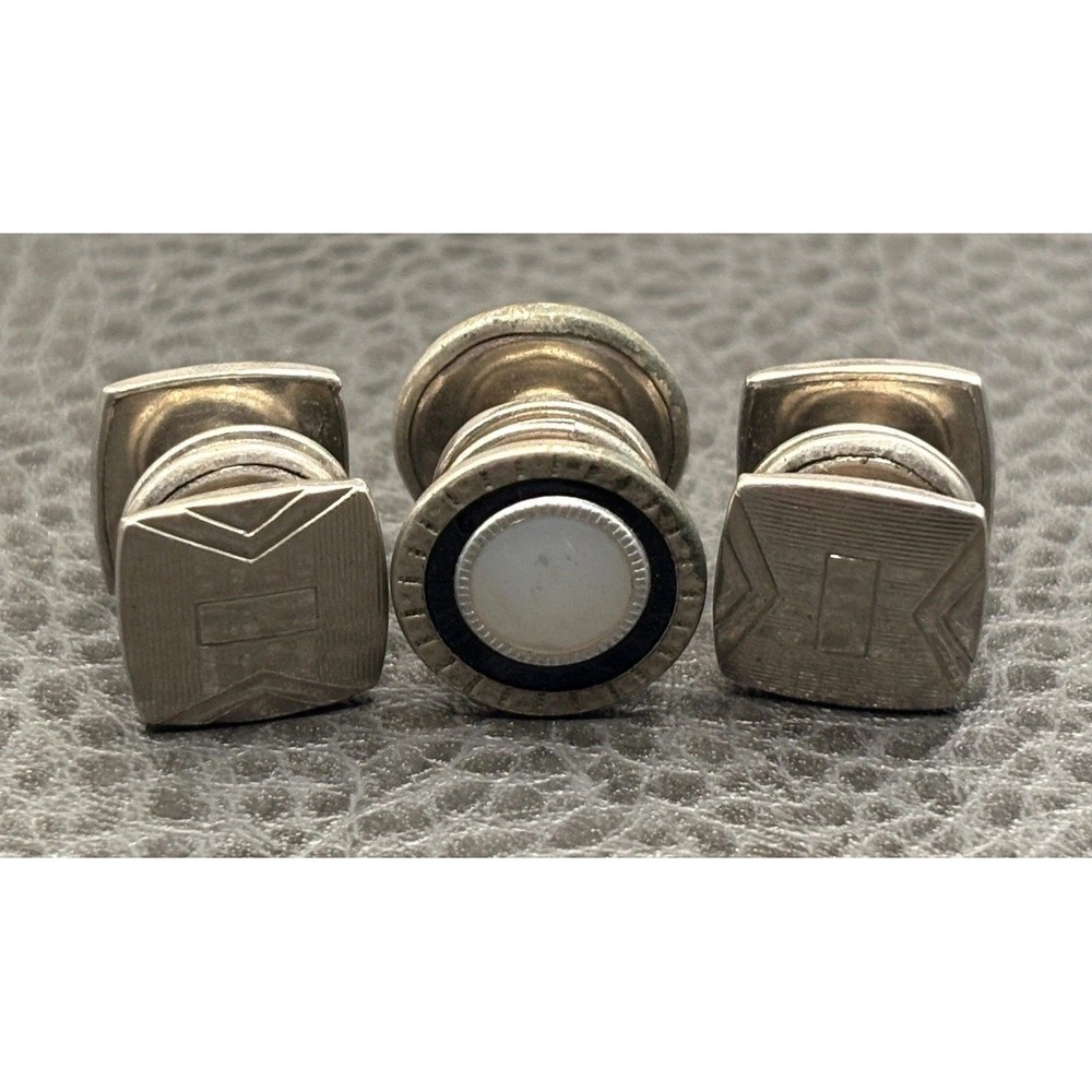 VTG Kum-A-Part Snap Link Cufflinks Lot Of 3 Deco Geometric Design Silver Tone